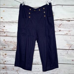 Modcloth NWT Size 20 Navy Blue Linen Blend Gone Sailing Wide Leg Crop Pants